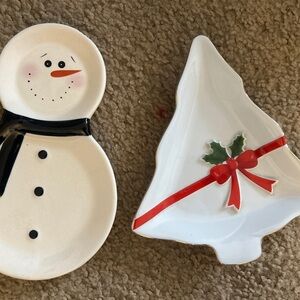 Festive Snowman and Christmas Tree Dish Set